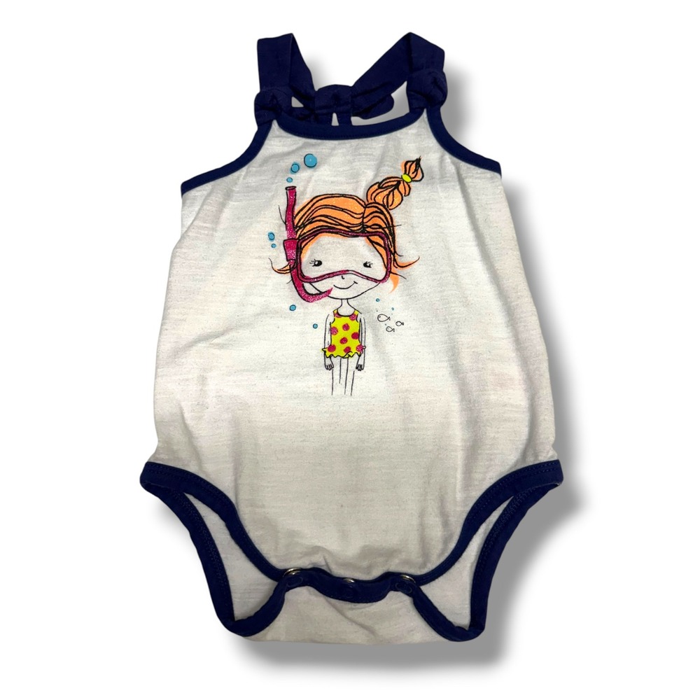 Okie Dokie Baby Girl Snorkeling Swimmer Graphic Bodysuit White Navy 9M